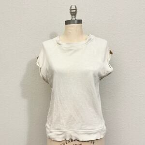 PILCRO ANTHROPOLOGIE Sweatshirt Tee Cream Cotton Short Sleeve Pullover